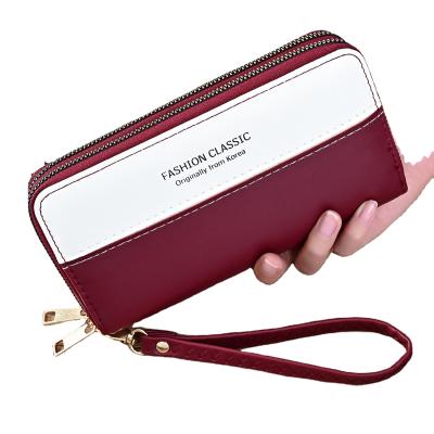 China Multiple Card Slots WAKED Logo Pu Leather Double Zippers Custom Detachable Strap Long Women Wallet for sale