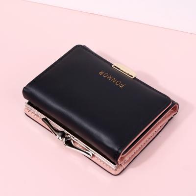 China High Capacity WAKED PU Kiss Lock Change Triple Purse Women Wallet for sale