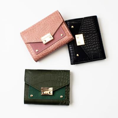 China High Capacity WAKED PU Envelope Shape Crocodile Skin Women Triple Short Wallet for sale