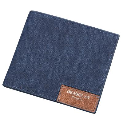 China Multiple Card Slots WAKE Custom Logo Pu Denim Bifold Short Wallet For Men for sale