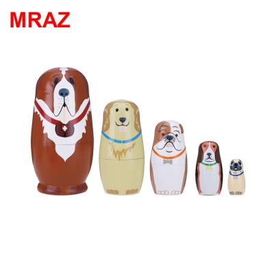 China Wholesale Cute Animal Wooden Matryoshka Toy 5 PCS Cute Animal Wooden Matryoshka Design Cartoon Toy MRAZ Boy Russian Stacking Doll For Children for sale