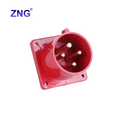 China Industrial Solid Brass 32A 4 Pin Reverse Fixed Industrial Plug 3P+E 400V Appliance Inlet for sale