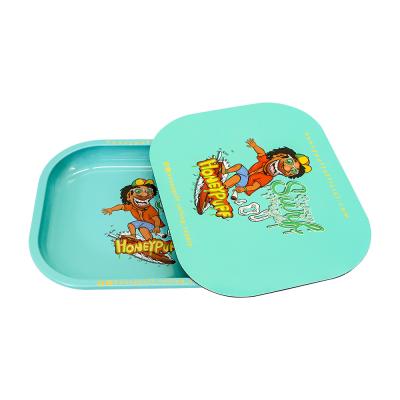 China Custom Customizable Exotic Tin Rolling Tray With Magnetic Metal Tobacco Tin Tray Low MOQ Logo Mini 3D Lid for sale