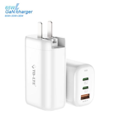 China NEW Hot Selling 65W GaN Type-C 2021 Universal EU UK US AU Mobile Phone PLUG Wall Charger Charging QC3 Wall Charger Palladium Fast Charger 3 Ports for sale