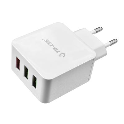 China Quick EU 3.0 Plug In 30W USB Charger 3 Port USB Charger Travel Wall Charger QC3.0 2.4A With V8 USB Cable for sale