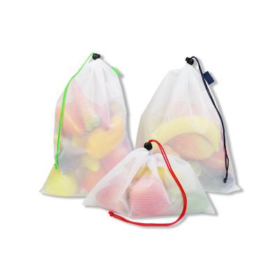 China Eco Friendly Food Packaging 3 Size Set Polyester Mesh Bags With Drawstring for sale