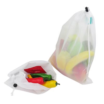 China Recyclable Shopping Goods Bag Reusable Fruit Pouch Lightweight Drawstring Mesh Produce Bags for sale