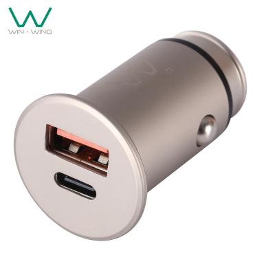 China Dual Car Charger Zinc Alloy USB C USB A PD 30W Charger for sale