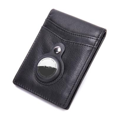 China Metal Boys Money Clip Genuine Leather RFID Blocking Card Wallet for Men Women Airtag Money Clip Wallet for sale