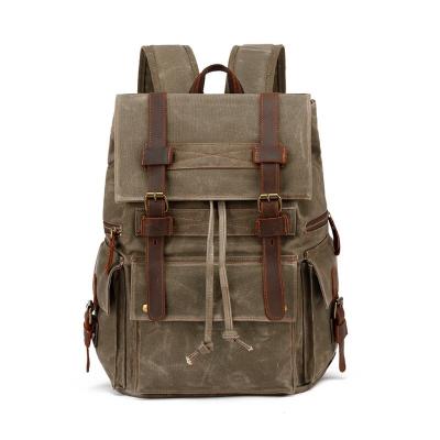 China Solar Panel Vintage Waxed Canvas Drawstring Backpack Student Hiking Rucksack Military Backpack Bag For Men for sale