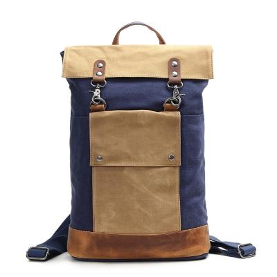 China Waterproof Vintage Leather Canvas In Roll Office Outdoor Backpack Stocks Canvas Backpack Bike Recycling Bags for sale