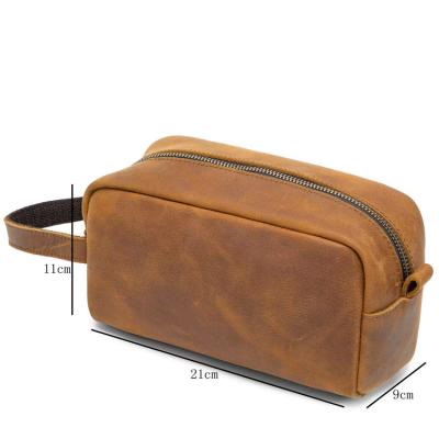 China Vintage Top Tier Crazy Horse Leather Toiletry Kit Men Waterproof Dopp Bag Kit Bag Wash Pouch For Man for sale