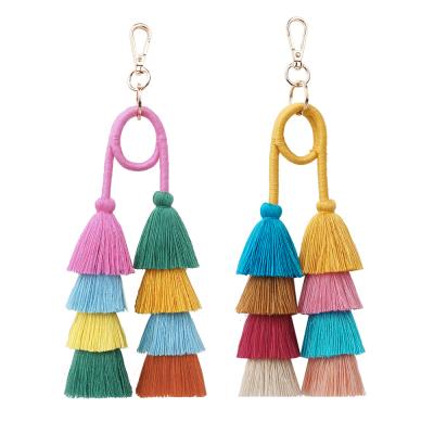 China Bohemian AD. Jewelry Tassel Double Layered Threads Key Chain Handmade Decorative Keychain Bag Accessories Style K68102 for sale