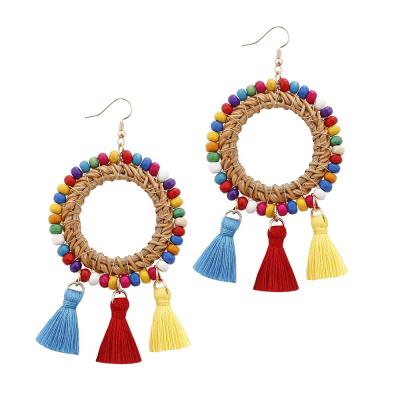 China ANNOUNCEMENT OF BOHEMIA. Jewelry Tassel Wooden Beads Dangle Earrings Handmade Thread Style Fashion Ethnic Bohemian Jewelry For Spring E68642 for sale