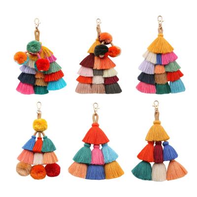 China Bohemian AD. Jewelry Tassel Keychain Ombre Keychain Decorative Handmade Stacked Layered Yarns Bag Charm Boho Ethnic Style E68003 for sale