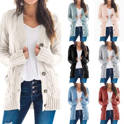 China Anti-wrinkle 2021 fall plus size cotton long knitted cardigan sweater coat for ladies with button for sale