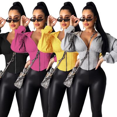 China Wholesale Anti-wrinkle Woman Tops Fashionable Crop Corset Long Sleeve Plain Long Sleeve Top Hoodie Women for sale