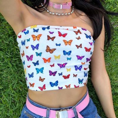 China Women Anti-pilling Crop Top Custom Cute Corset Strapless Lady Streetwear Butterfly Print Wrap Chest Tube Tops 2021 Summer for sale