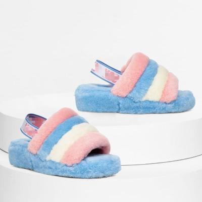 China New Style Round Fluffy Colorful Girl Shoe Slides Furry Slippers For Women Designer Sandals for sale