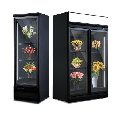 China High Quality Single-Temperature Fan Flower Market Cooling Double Door Keeping Cool Glass Display Flower Cooler for sale