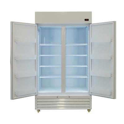 China COMPRESSOR Commercial Double Door Upright Beverage Display Reach In Kitchen Fridge for sale