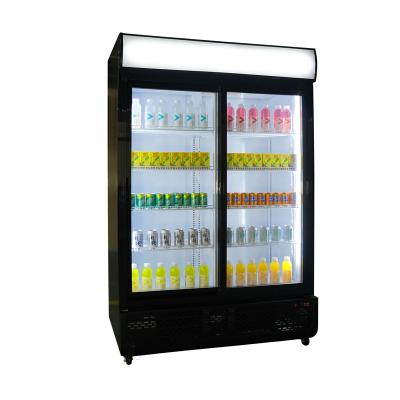 China Cold Drinks Display Refrigerator Single-temperature Cooler Doubles Commercial Upright Glass Doors For Supermarket for sale