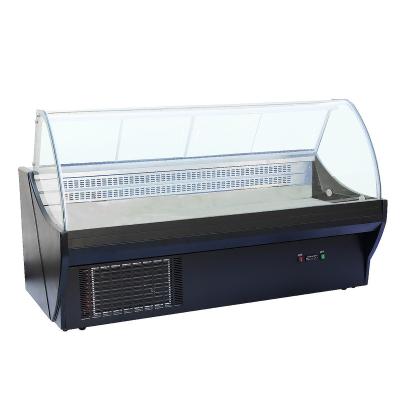 China Single-Temperature Fresh Meat Display Curved Glass Meat Showcase Cooler Deli Case for sale