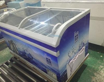 China Double-temperature glass top mobile sliding door chest freezer island freezer for sale