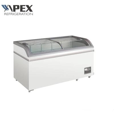 China high temperature curved door glass freezer horizontal freezer for frozen food for sale