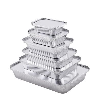 China Eco-Friendly containers foil lunch box Takeaway Aluminium Foil with Plastic Lids Disposable Wholesale Silver PET Aluminum for sale