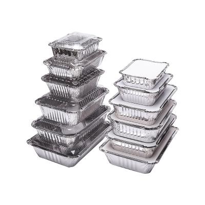 China Eco-Friendly containers foil lunch box Takeaway Aluminium Foil with Plastic Lids Disposable Wholesale Silver PET Aluminum for sale