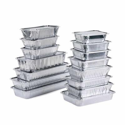 China Recycle/disposable containerized different sizes of Rectangular aluminium Foil Food Container With Lid To Go Food Package For Food Storage for sale