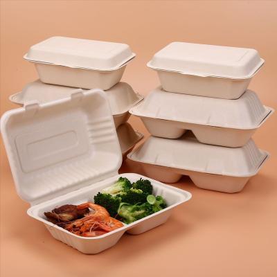 China Disposable sugarcane disposable plastic lunch box eco-friendly Take Out Food MFPP Hinged container for sale