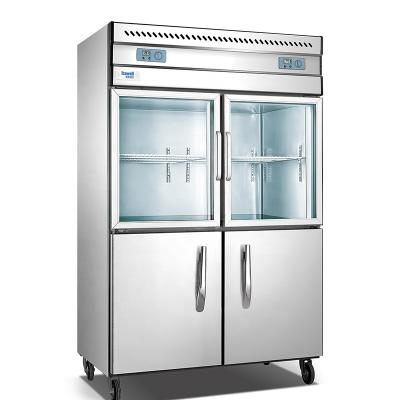 China Hot Double-temperature Stainless Steel Glass Door Upright Kitchen Freezer for sale