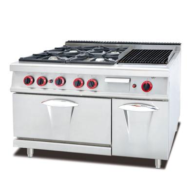 China High Efficiency Commercial 4 Burner Gas Stove Combine Lava Rock Grills and Bakery Oven for sale