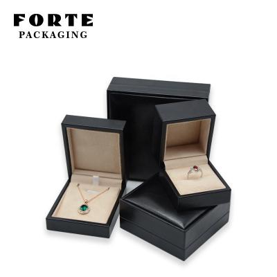 China FORTE Logo Eco - Friendly Retro Black PU Leather Jewelry Box Custom Bangle Box for sale