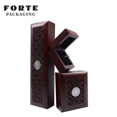 China STRONG Handmade Carving Rings Brand Boxes Wooden Jewelry Packaging Boxes For 'Jewellery' for sale