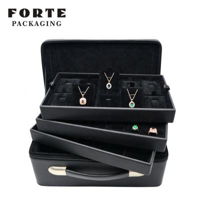 China STRONG Eco-friendly Large Three Layer Jewelry Case Jewelry Set Packaging Jewelry Storage Box Organizer for sale