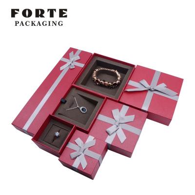 China Handmade FORTE Paper 'Jewelry' Gift Box Packaging Charm Box Jewelry Box With Ribbon for sale