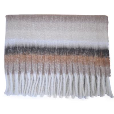 China Polyester Stripe Fringe Eco - Friendly Thick Hand Feel Throw Blankets Soft for sale