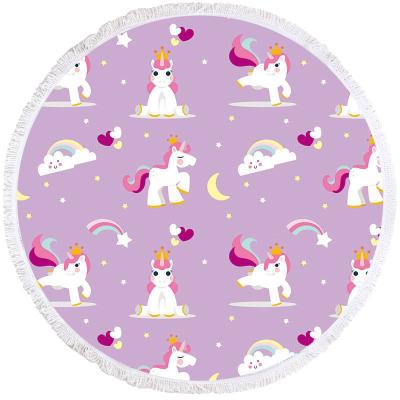 China Superfine Fiber Unicorn Beach Towel Quick-Drying Large Round Western Style Beach Towel Wholesale Quick-Drying Towel for sale