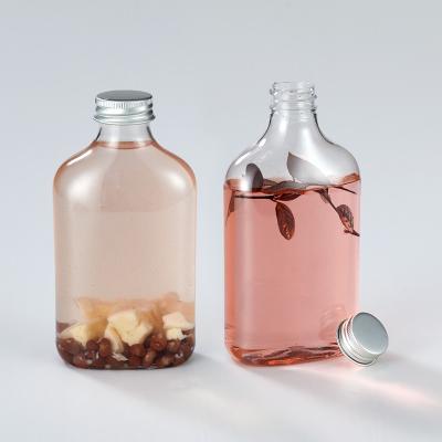 China Creative Small Capacity Portable Beverage Bottle 350ml PET Flat Plastic Disposable Coffee Bottle Milk Tea Cup Beverage Bottle for sale