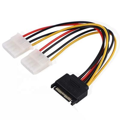 China Sata 15 Pin Male to Dual Molex 4 Pin Lp4 IDE Female Hard Drive Power Y Adapter Converter Cable  for HDD SSD for sale