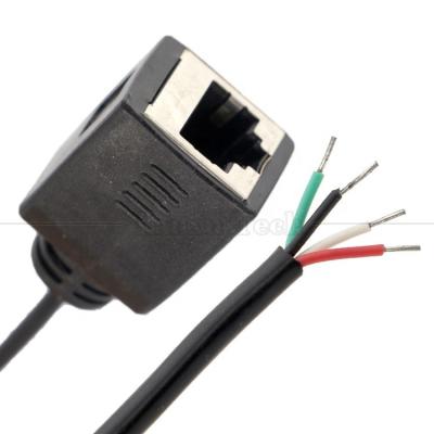 China Female RJ45 Socket to Open Tinned Soldering 4 Wires Bare End  Pigtail Cable for sale