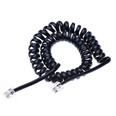 China OEM Coiled Spring 1m 2m 3m RJ9 4P4C RJ11 Black White Spiral Flat Cat3 ADSL Telephone Cable for sale