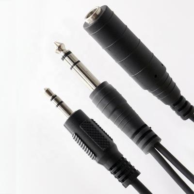 China 1M 2M 3M  Y Splitter Male to Female 6.35mm 3.5mm TRS Microphone Stereo Jack Audio Cable for sale