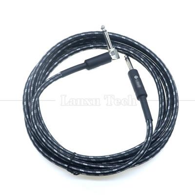 China L Shape 90 Degree Right Angle to Straight Durable Braided Jacket 6.35mm Ts Jack Instrument Electric Guitar Patch Audio Cable for sale