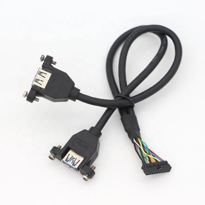 China OEM Screw Locking Stud Dual USB 3.0 Type A Female Panel Mount Cable with Molex Connector for sale