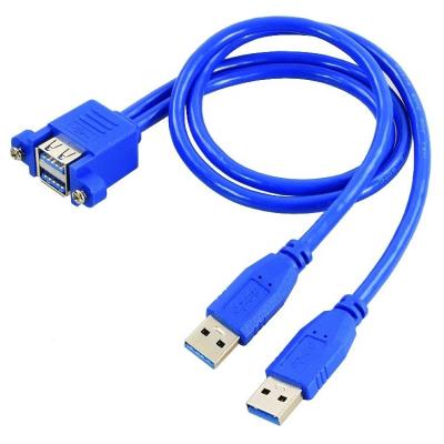 China Dual Type A Male to Female Panel Mount USB 3.0 Extension Cable for sale