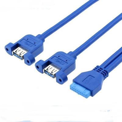 China Dual Panel Mount USB 3.0 A Female to IDC 20 PIN Female PC Computer Case Motherboard Cable for sale